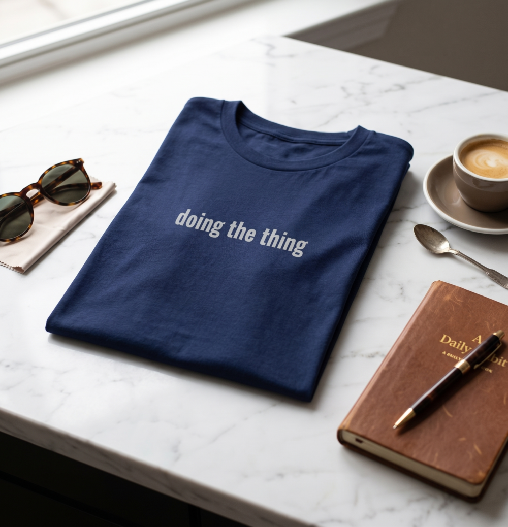 Doing the thing — flatlay coffee navy 20260930 060947