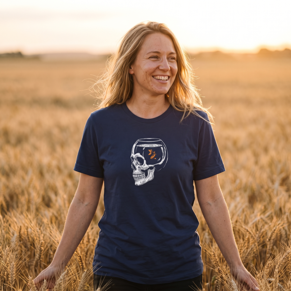 Be a goldfish, Women's Tee — golden field navy 20261012 015138