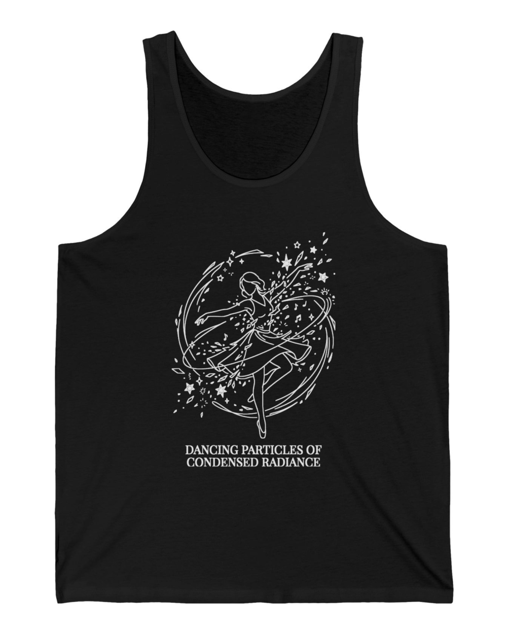Dancing particles of condensed radiance, Tank Top — hero black 20261004