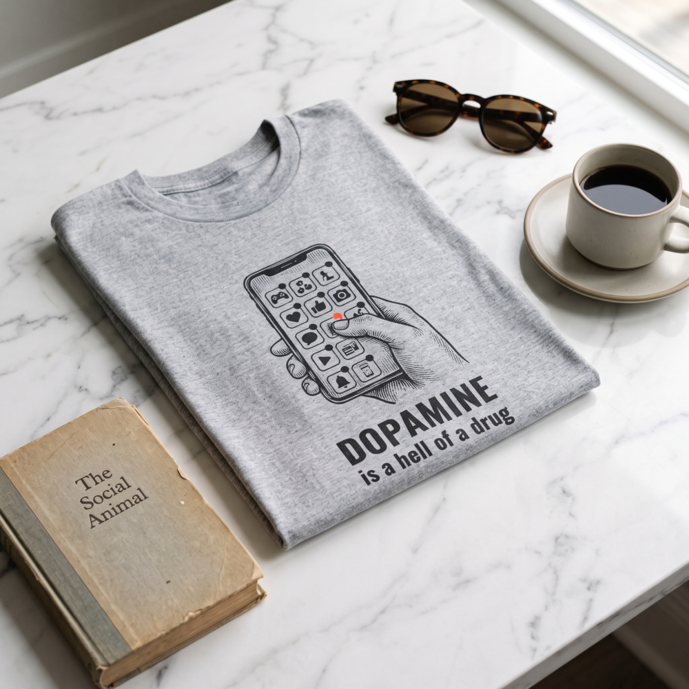 Dopamine Is a Hell of a Drug — flatlay coffee heather gray 20261005 233637