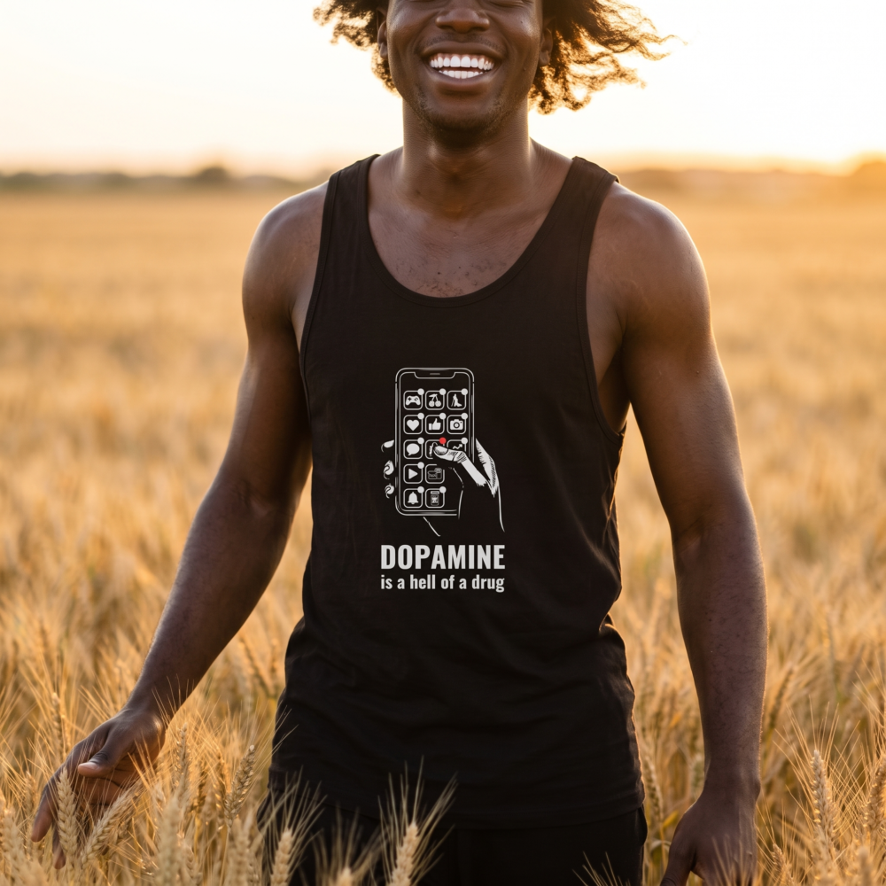 Dopamine Is a Hell of a Drug, Tank Top — golden field black 20261005 233718
