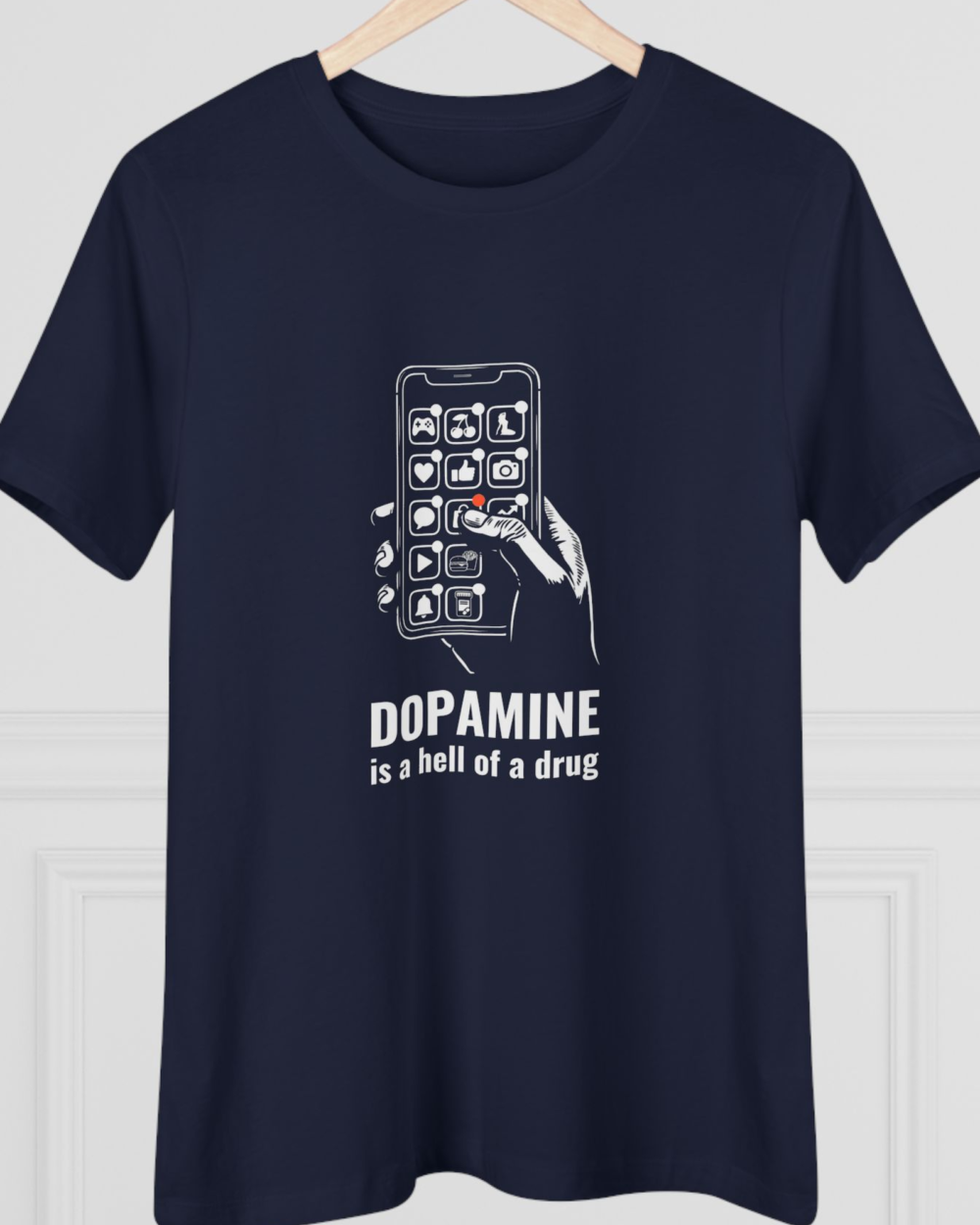 Dopamine Is a Hell of a Drug, Women's Tee — hero navy 20261005