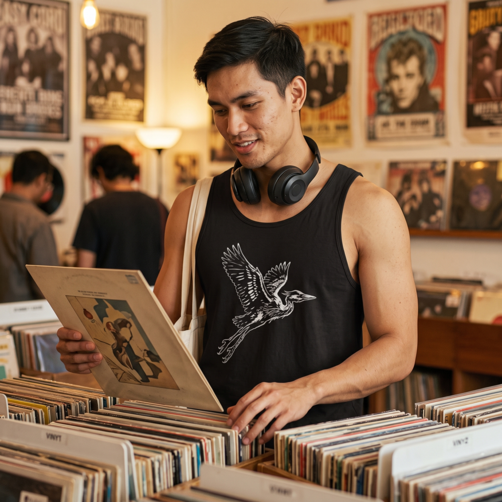 Great Blue Heron, Tank Top — vinyl shop black 20261004 170401