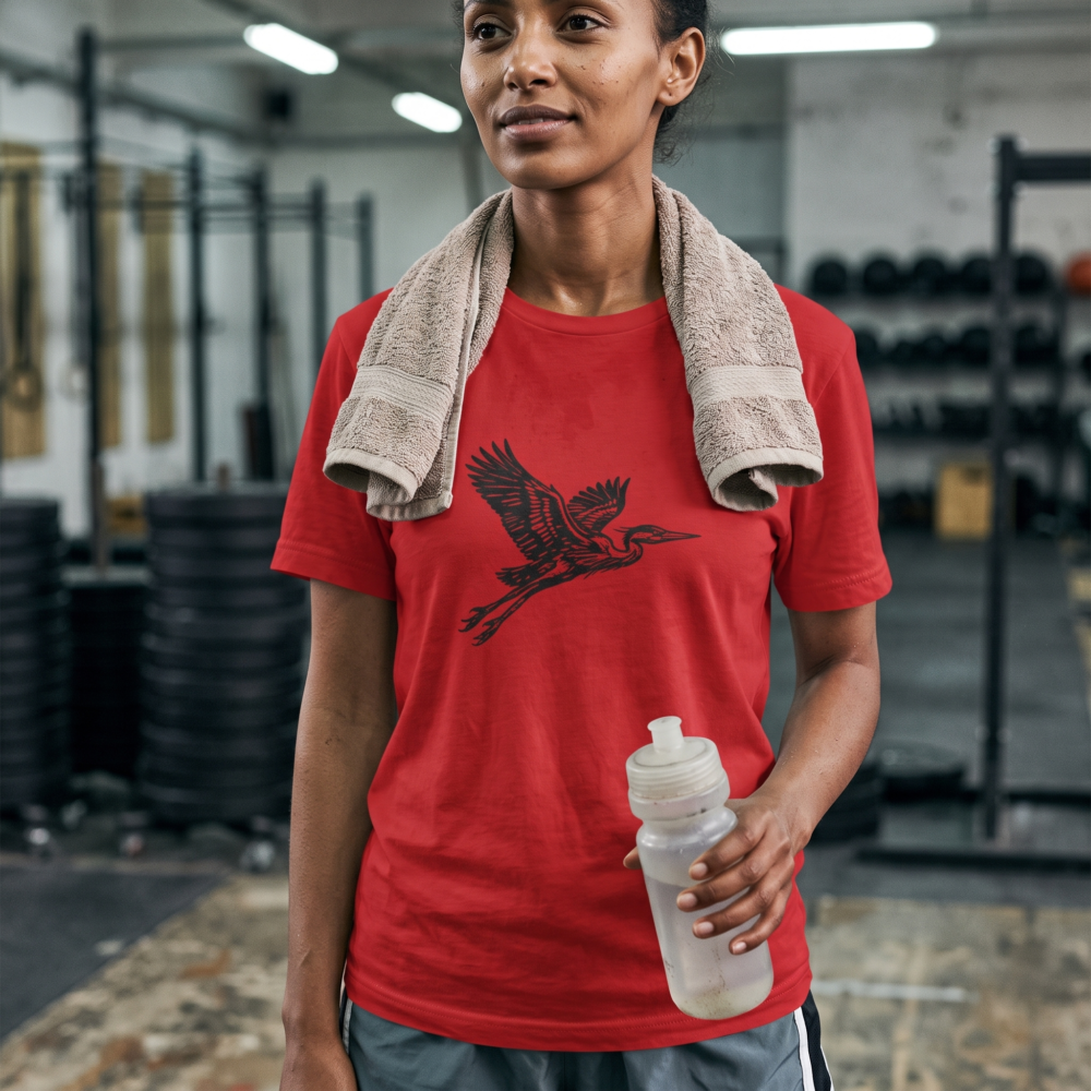 Great Blue Heron, Women's Tee — gym red 20261004 170232