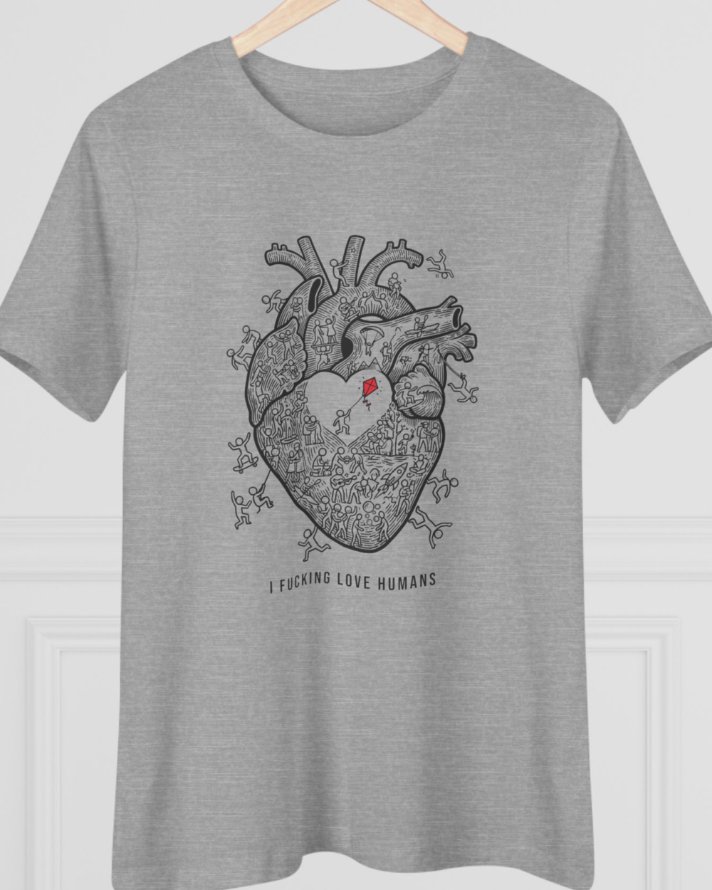I fucking love / humans, Women's Tee — hero heather gray 20261004