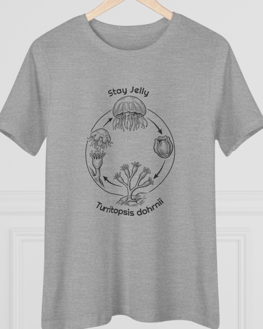 Stay Jelly Immortal Jellyfish, Women's Tee — hero heather gray 20261002