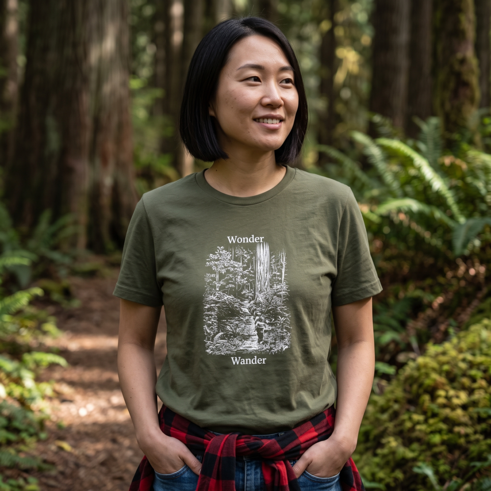 Nature hike, Women's Tee — woodsy forest green 20261002 194857