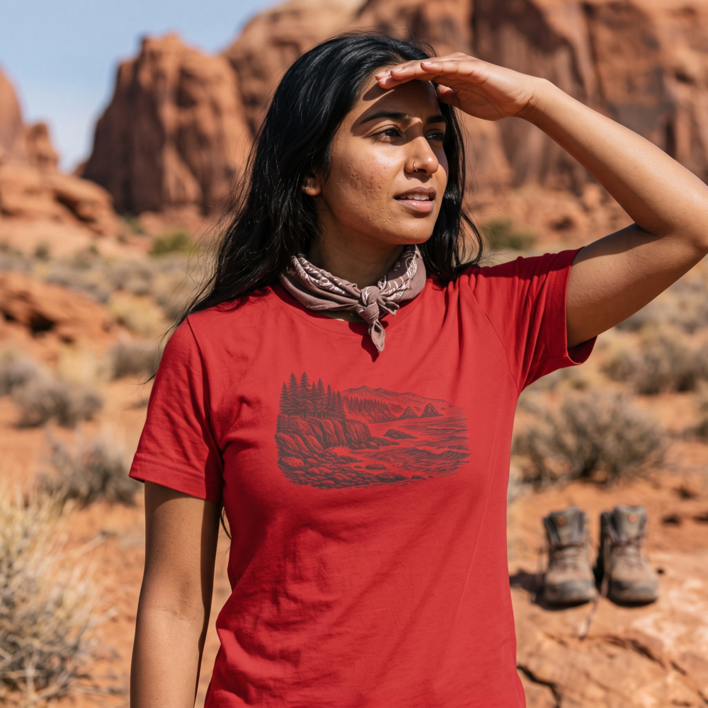 PNW Coastline, Women's Tee — desert red 20261004 031139