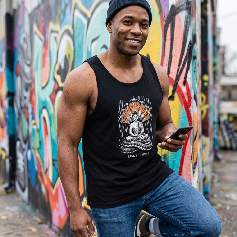 Risky Isness, Tank Top — graffiti wall black 20261011 074601