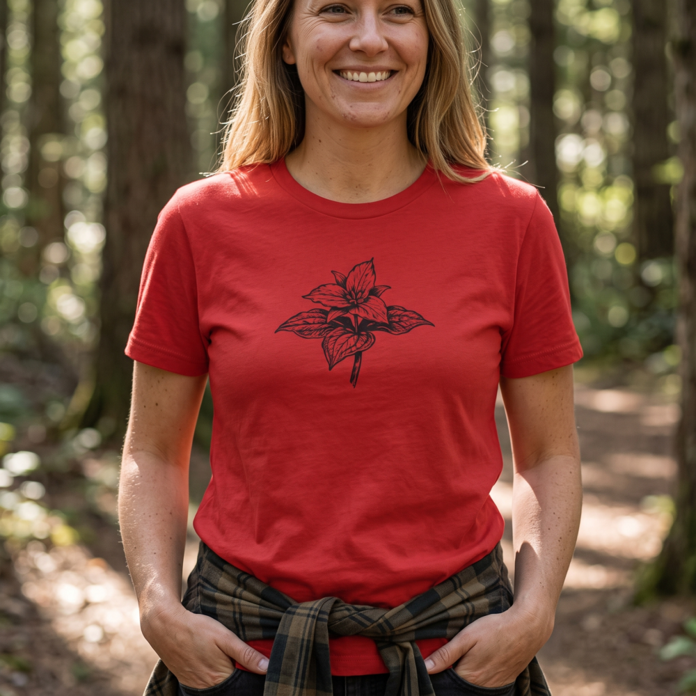Trillium Flower Art | Nature Lovers | Botanical Gift Idea, Women's Tee — woodsy red 20261002 182219